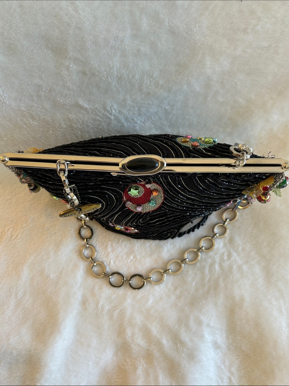 Mary Frances Black Beaded Embellished Chain-Handle Evening Bag - Picture 9 of 15